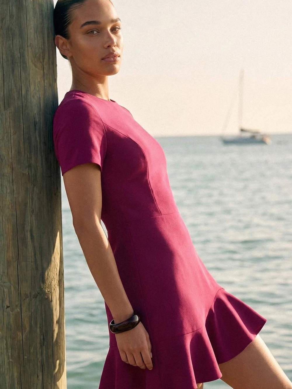 Sunday Best Aritzia Fuchsia Flutter Hem Mini Dress Size 6
